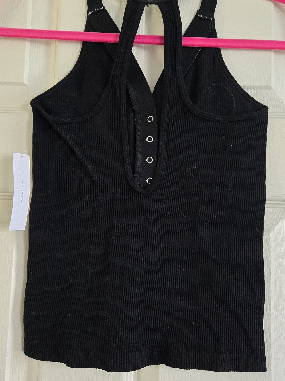 Ribbed Black Sleeveless Tank with Placket Detail